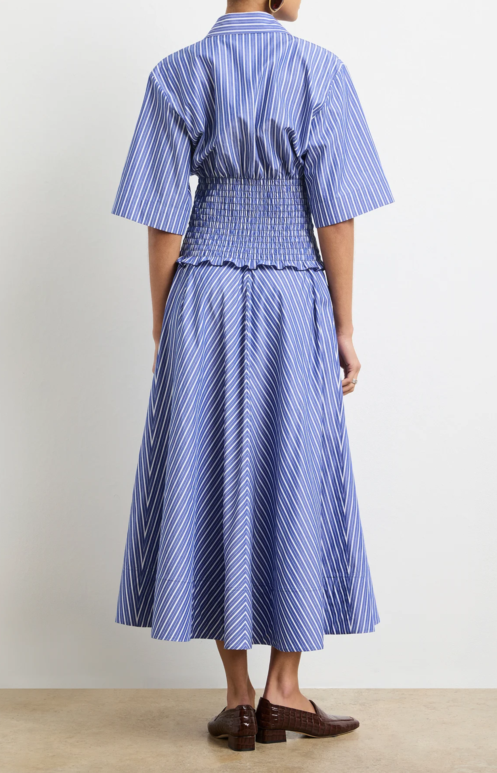 The Knox Low Slung Circle Skirt in Navy Stripe
