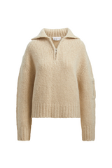 Brandon Maxwell The Posie Half Zip Sweater With Sleeve Pocket Latte