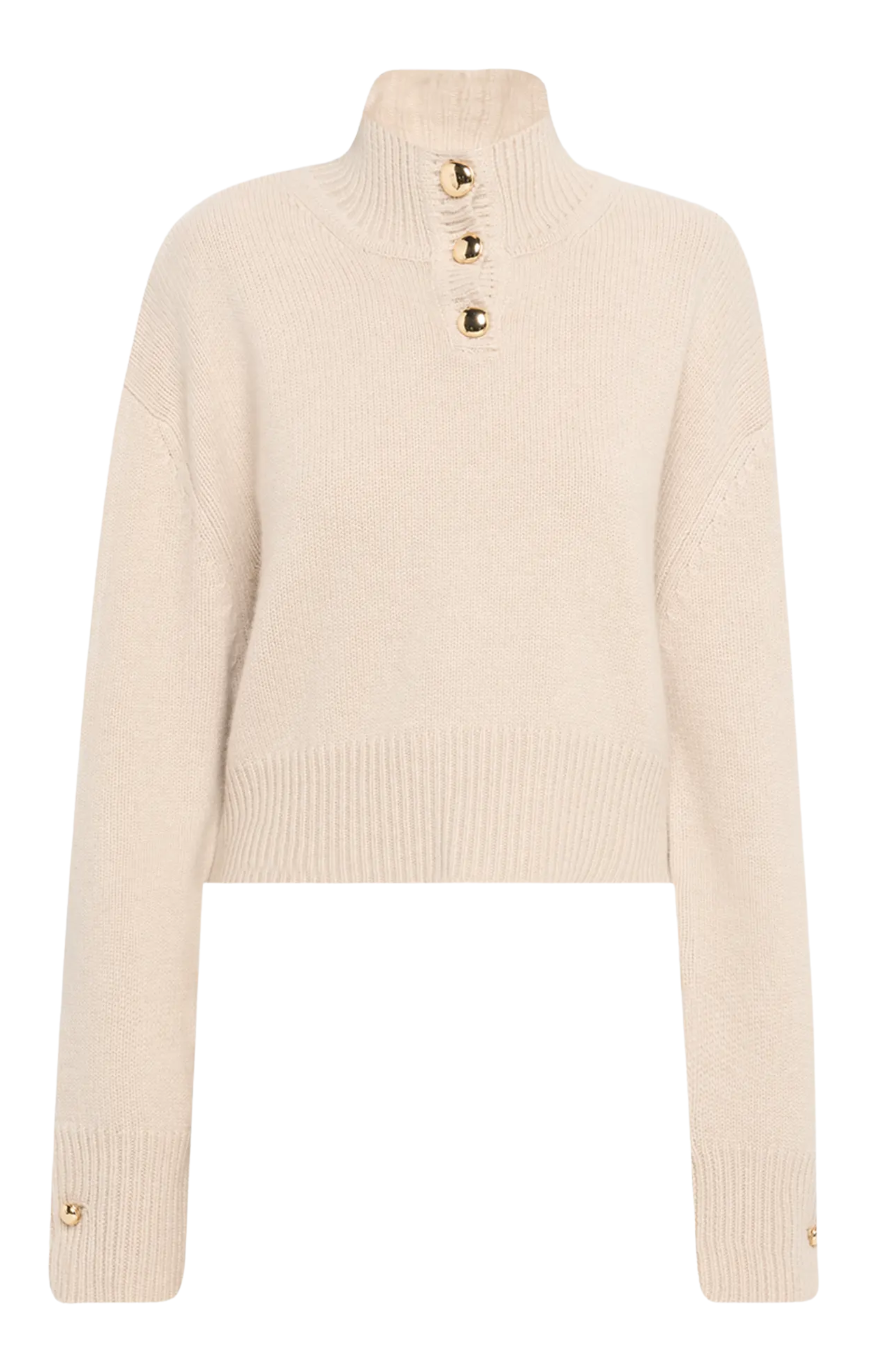 Brandon Maxwell The Rowe Cropped Henley with Macaroon Buttons Oatmeal