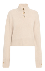 Brandon Maxwell The Rowe Cropped Henley with Macaroon Buttons Oatmeal