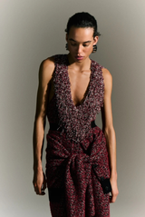 Brandon Maxwell The Amara Sheath Dress with Beaded Embroidered Hem Red Static 
