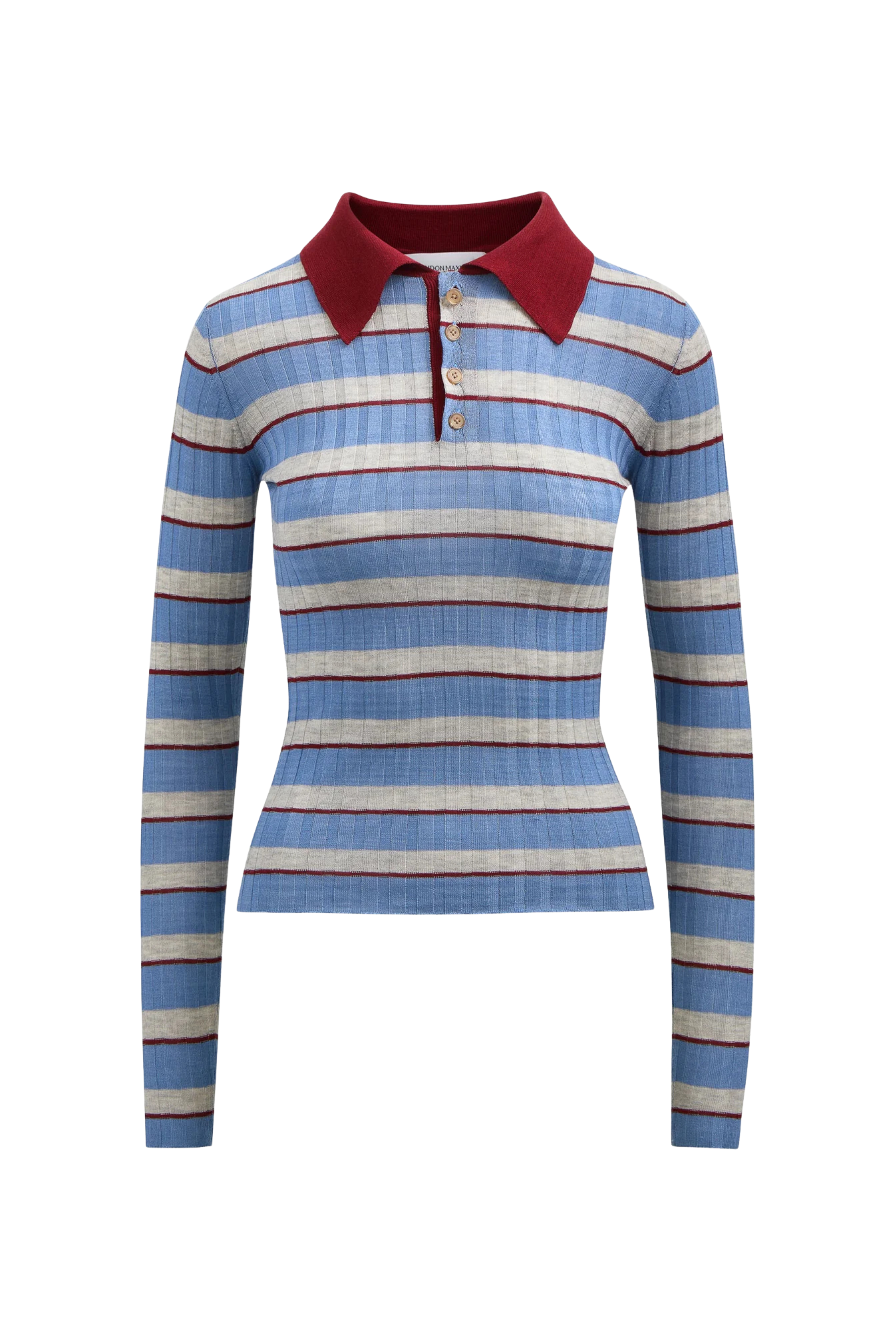 Brandon Maxwell The Joni Knit Polo Top Blue Stripe