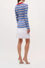 Brandon Maxwell The Joni Knit Polo Top Blue Stripe