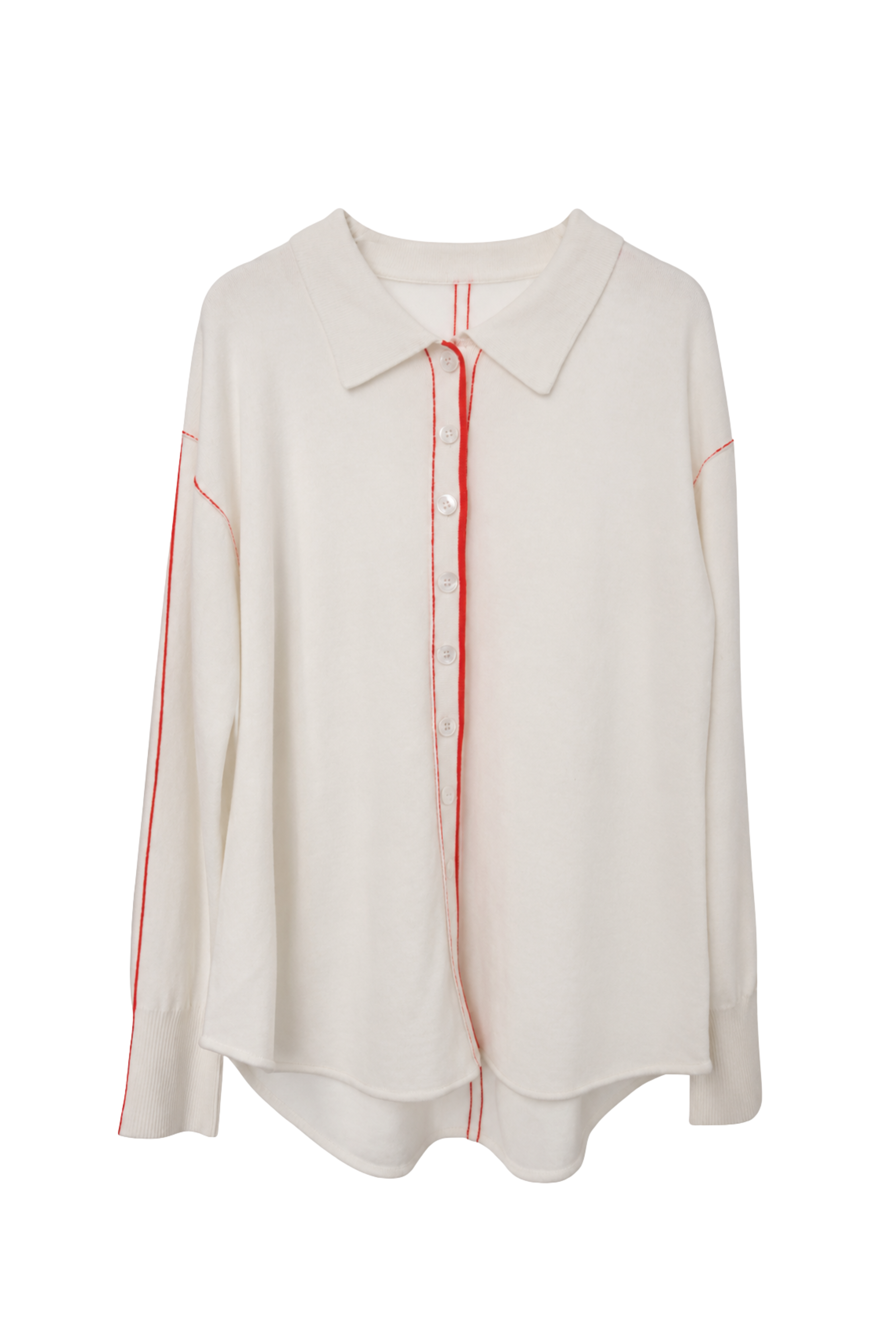 Piped Trim Knit Cashmere Shirt Eggshell