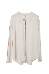 Piped Trim Knit Cashmere Shirt Eggshell