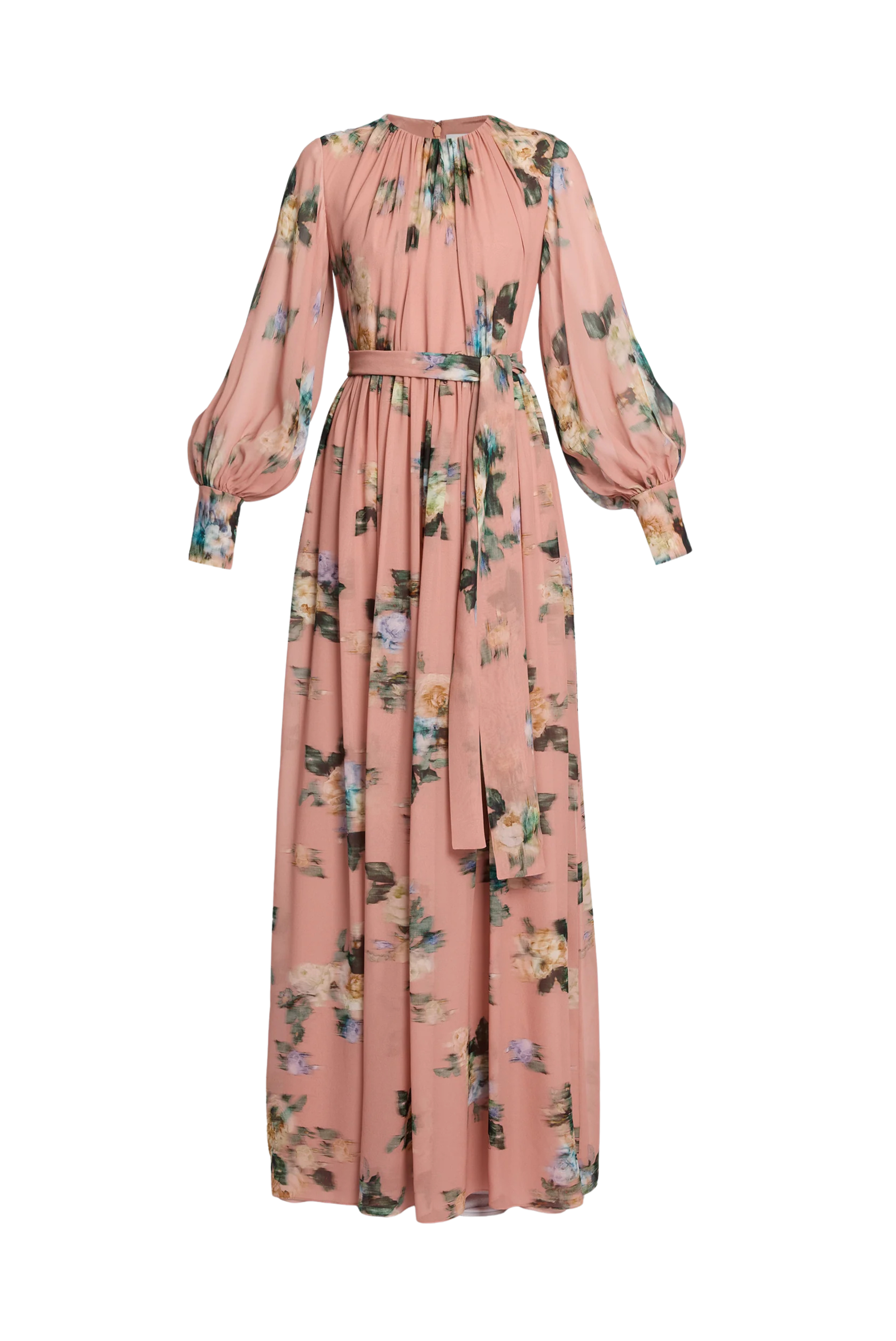 Floral Heavy Silk Voile Long Sleeve Gown