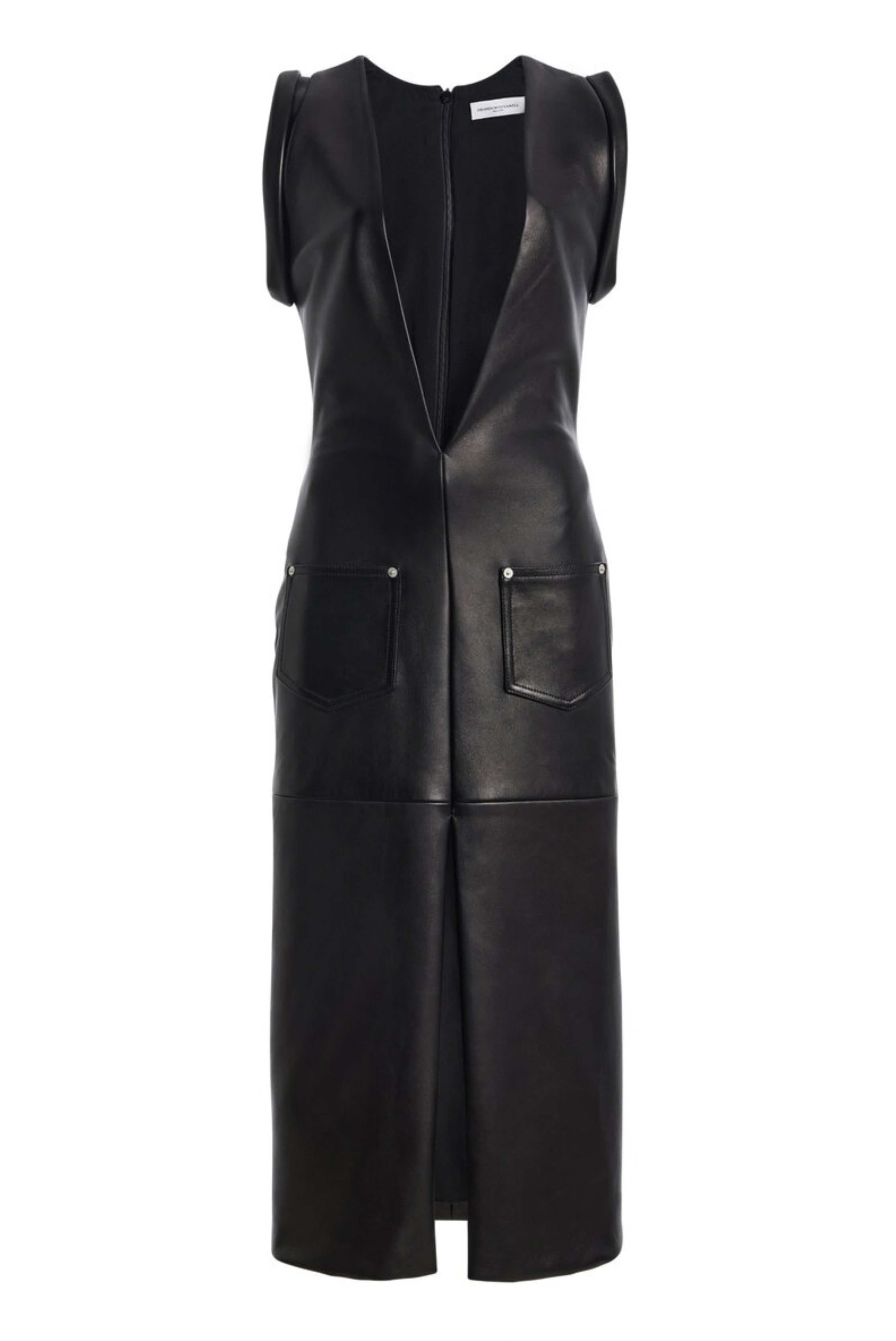 The Gia Deep V Column Leather Midi Dress