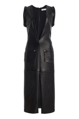 The Gia Deep V Column Leather Midi Dress
