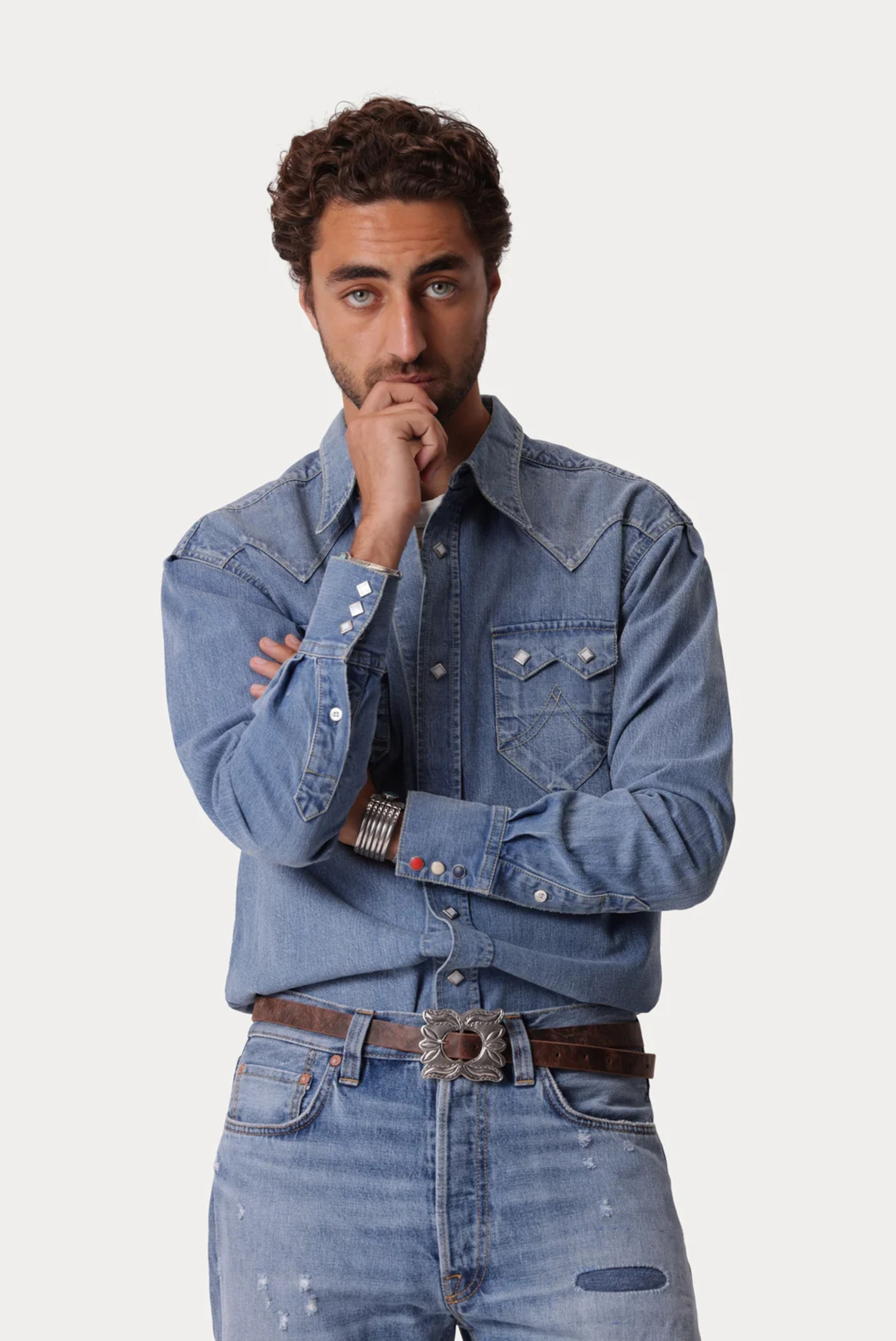 Redford Western Shirt in Japan Denim Stone Wash