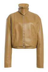 The Alexis Sculpted Leather Bomber Jacket Tobacco
