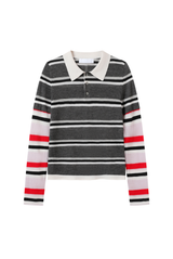 CuddleUp Striped Long-Sleeve Cashmere Polo Meteorite