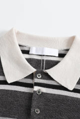 CuddleUp Striped Long-Sleeve Cashmere Polo Meteorite