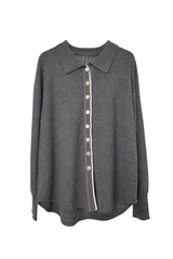 Cuddle Up  Piped Trim Knit Cashmere Shirt Meteorite