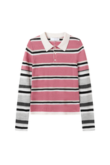 Cuddle Up Striped Long-Sleeve Cashmere Polo Dirty Pink