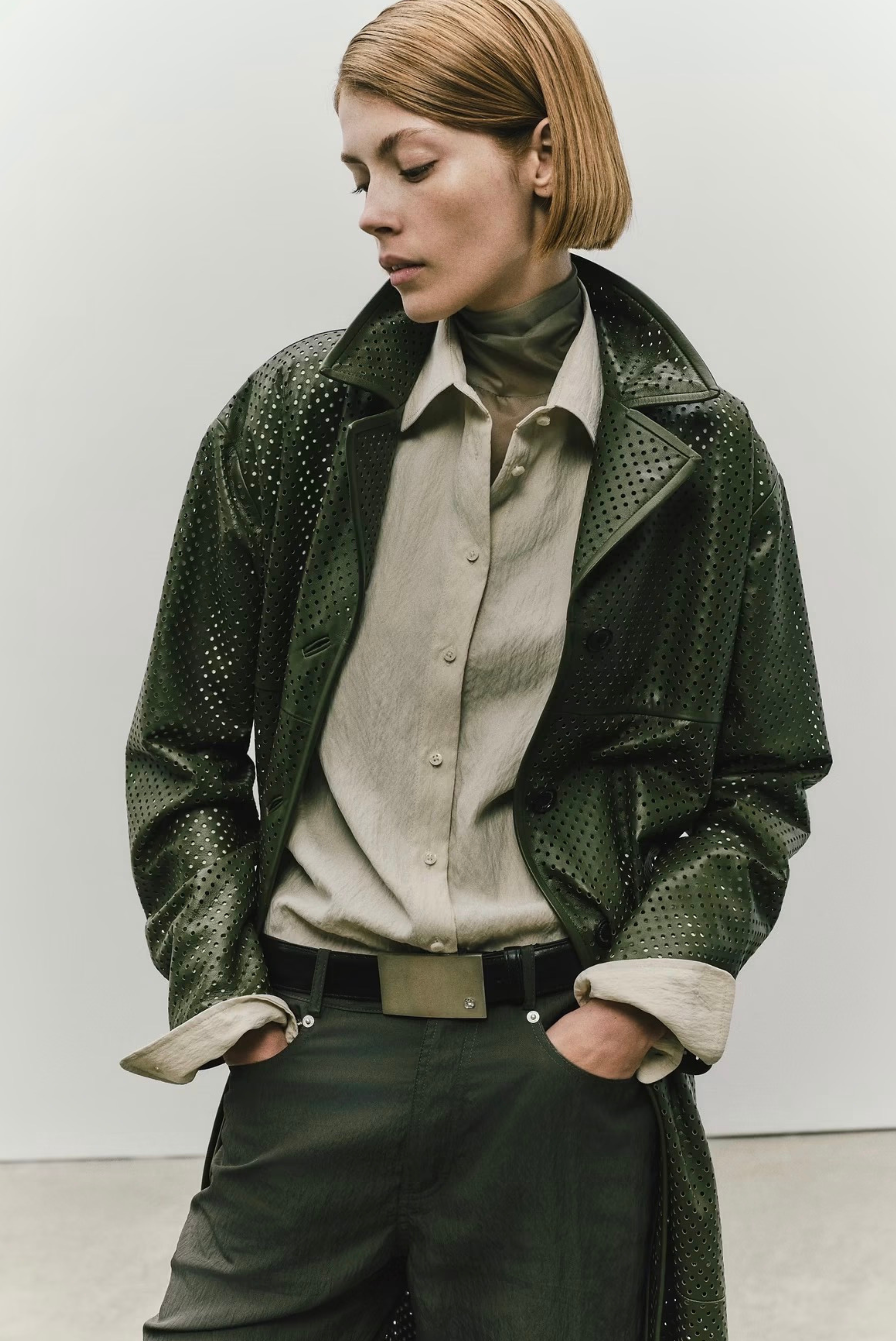 The Francesca Crinkled Button Up Shirt Almond