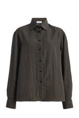 The Francesca Crinkled Button Up Shirt Dark Olive