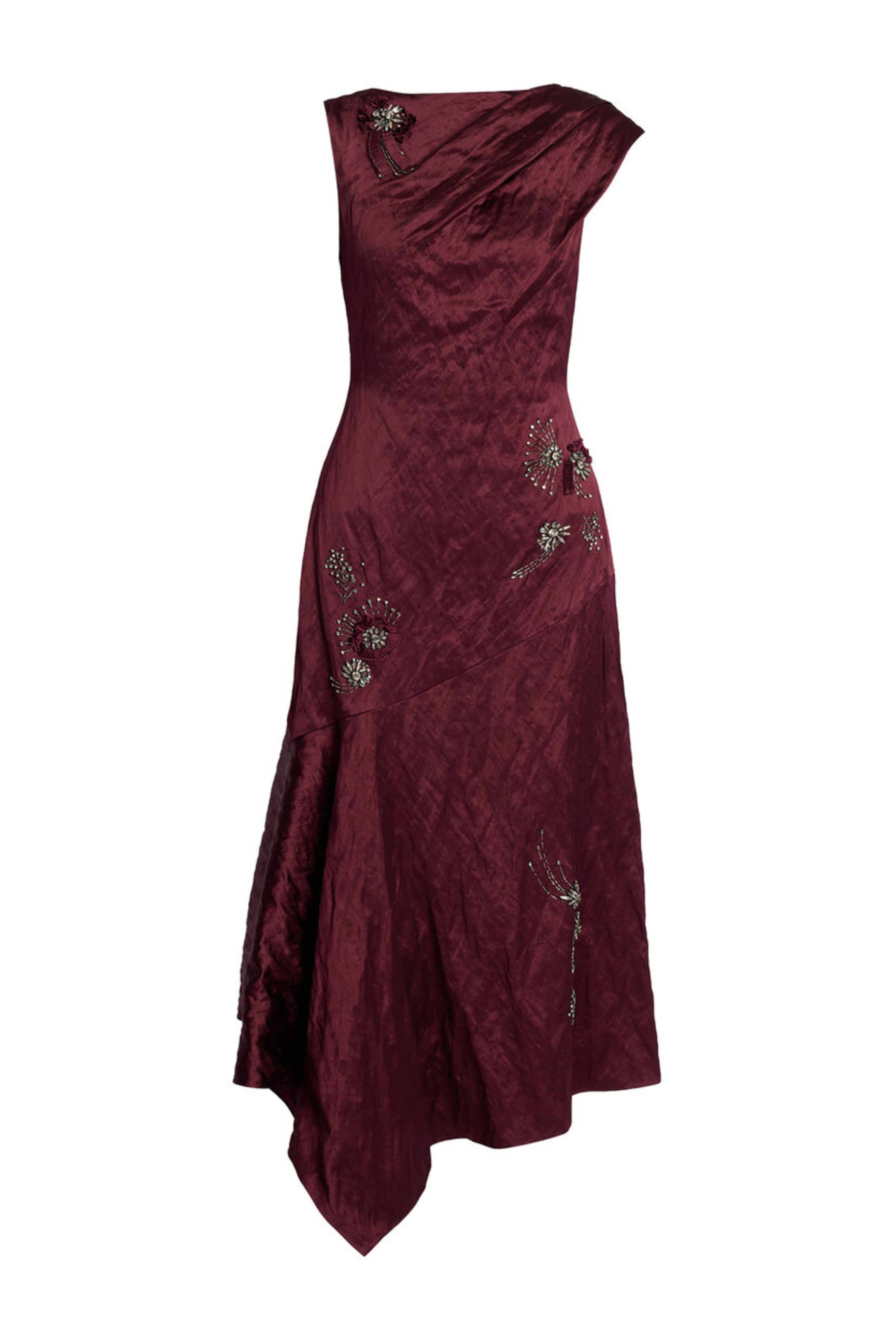 Embroidered Asymmetric Midi Dress