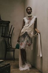 Floral Embroidered Lace Knee Length Dress