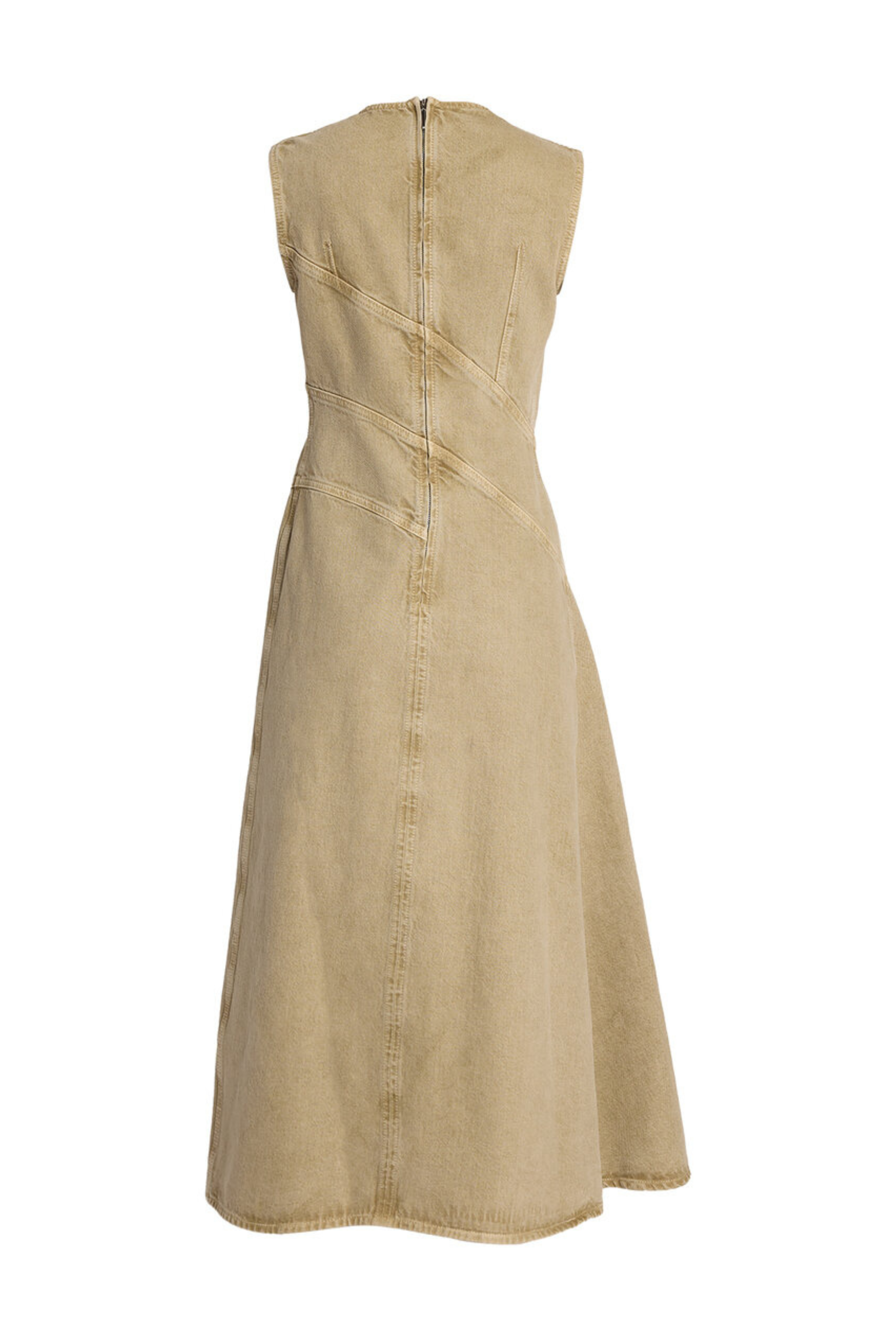 Embroidered Denim Sleeveless Ankle Length Dress