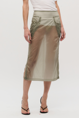 BRANDON MAXWELL The Herron Nylon Midi Skirt Dried Sage
