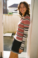Striped Long-Sleeve Cashmere Polo Dirty Pink