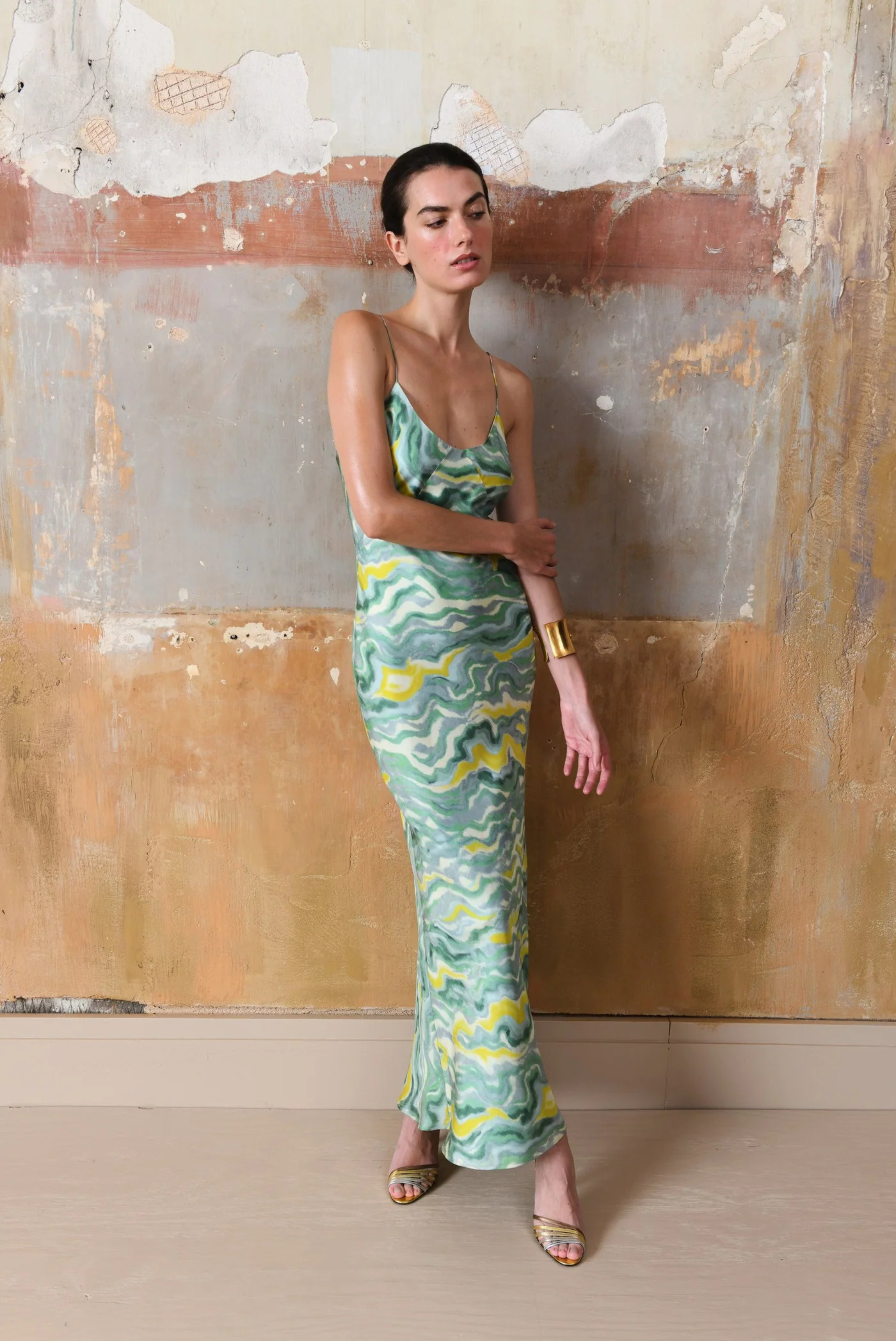 Valeria Slip Dress Jade Marble
