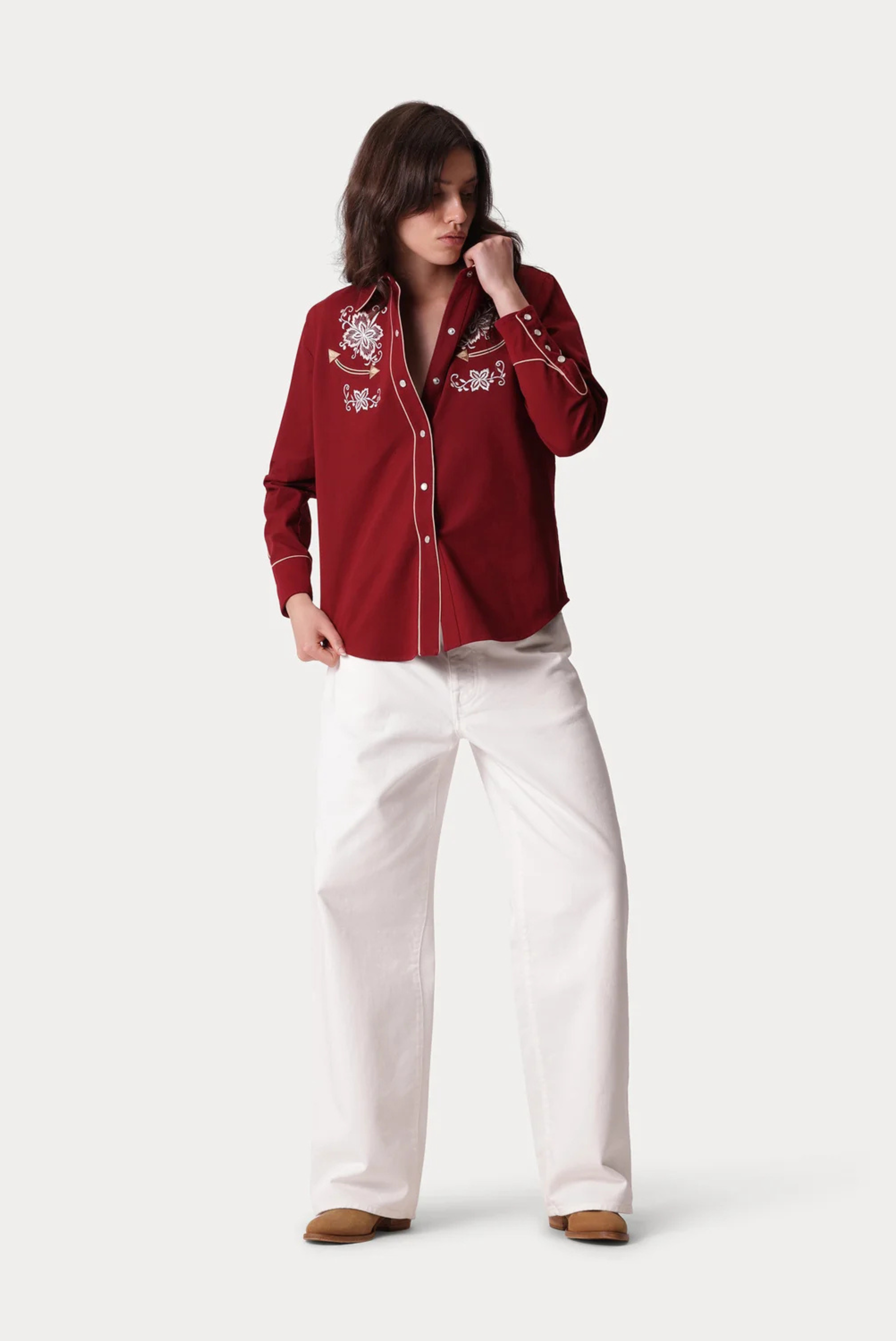 Taissa Embroidered Cotton Twill Shirt