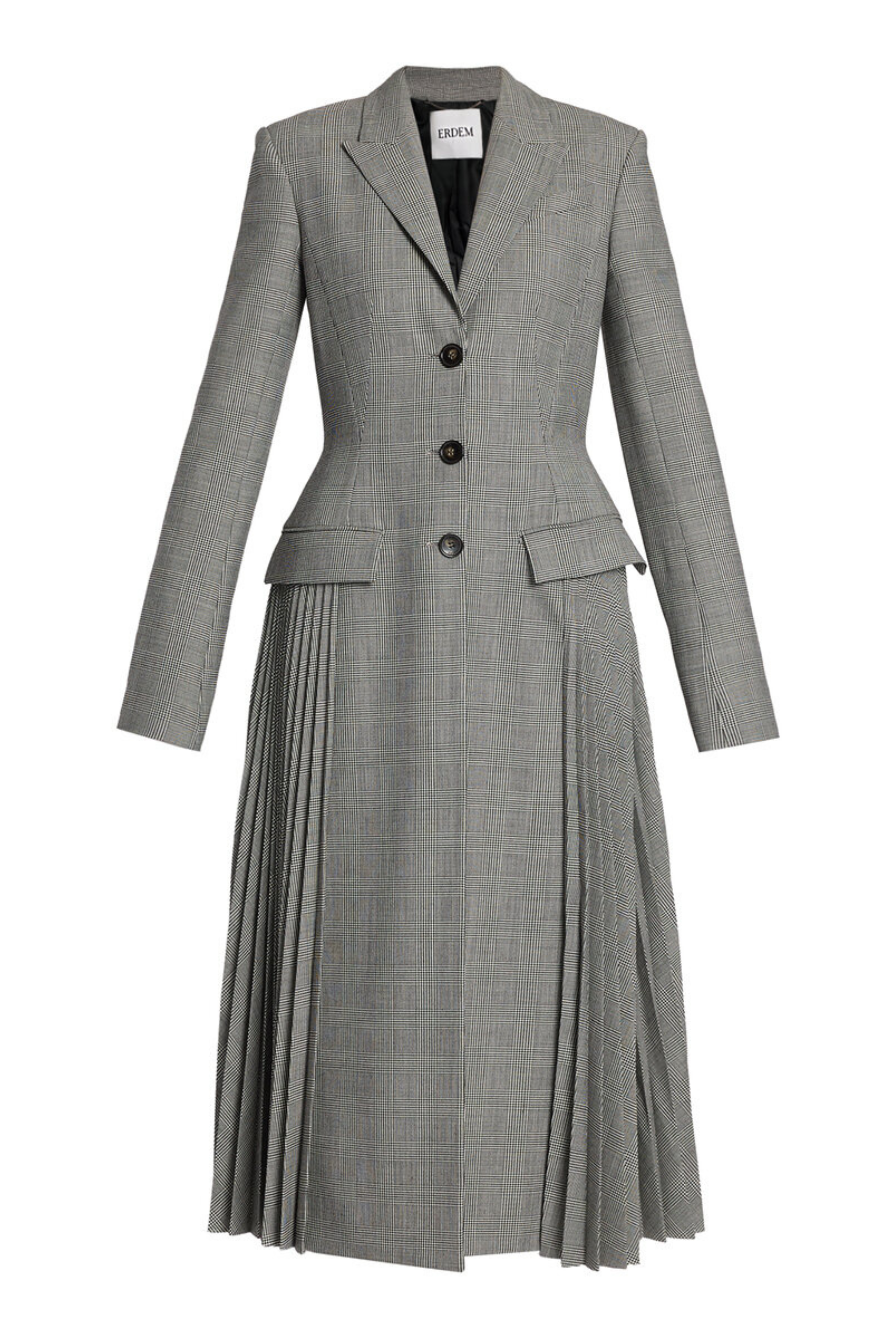 Prince of Wales Pleated Single Breasted Long Coat