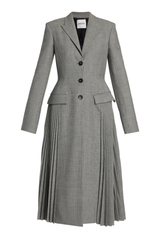 Prince of Wales Pleated Single Breasted Long Coat