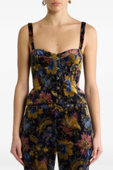 ETRO Cotton Velvet Corset Top With Floral Overprint