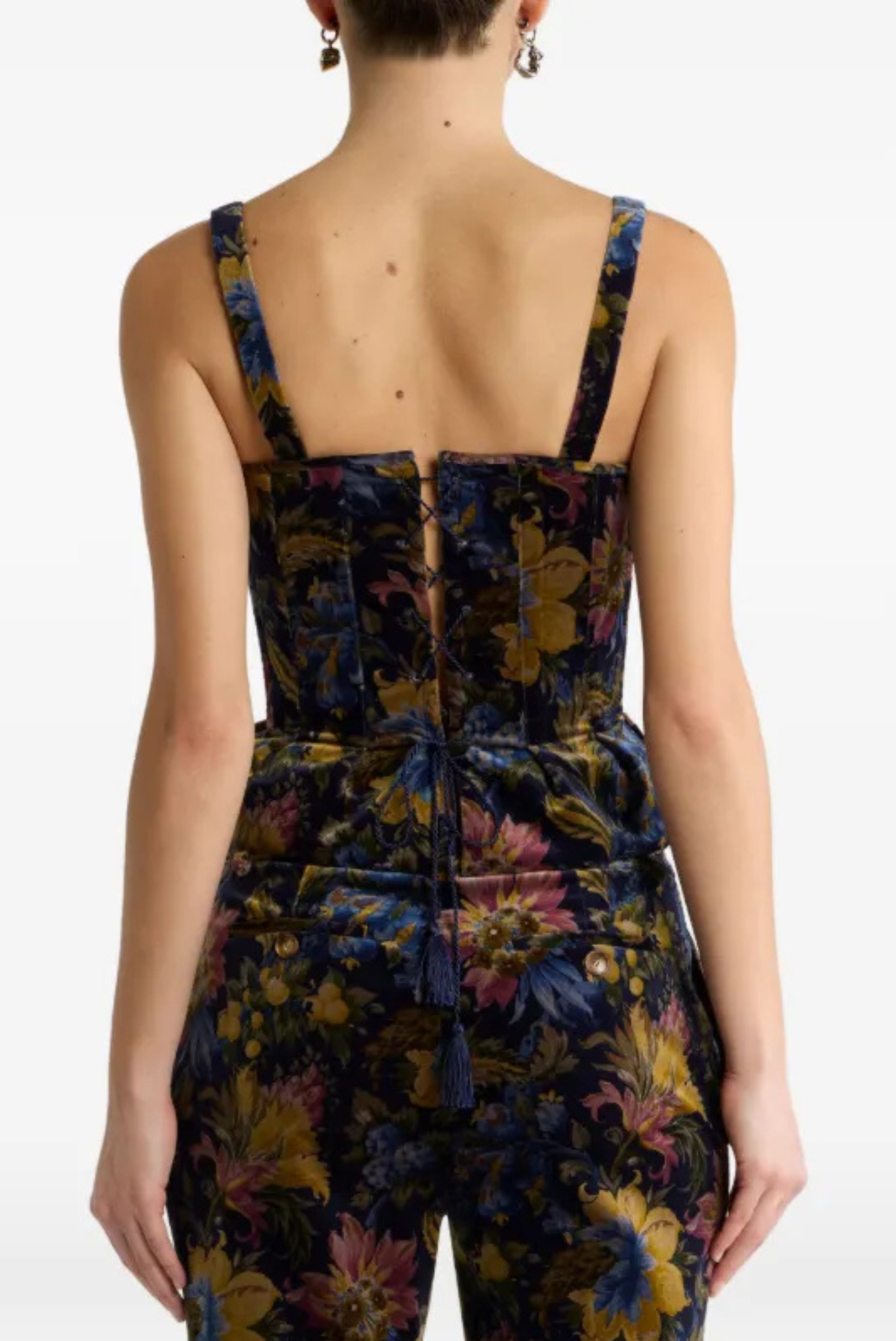 ETRO Cotton Velvet Corset Top With Floral Overprint