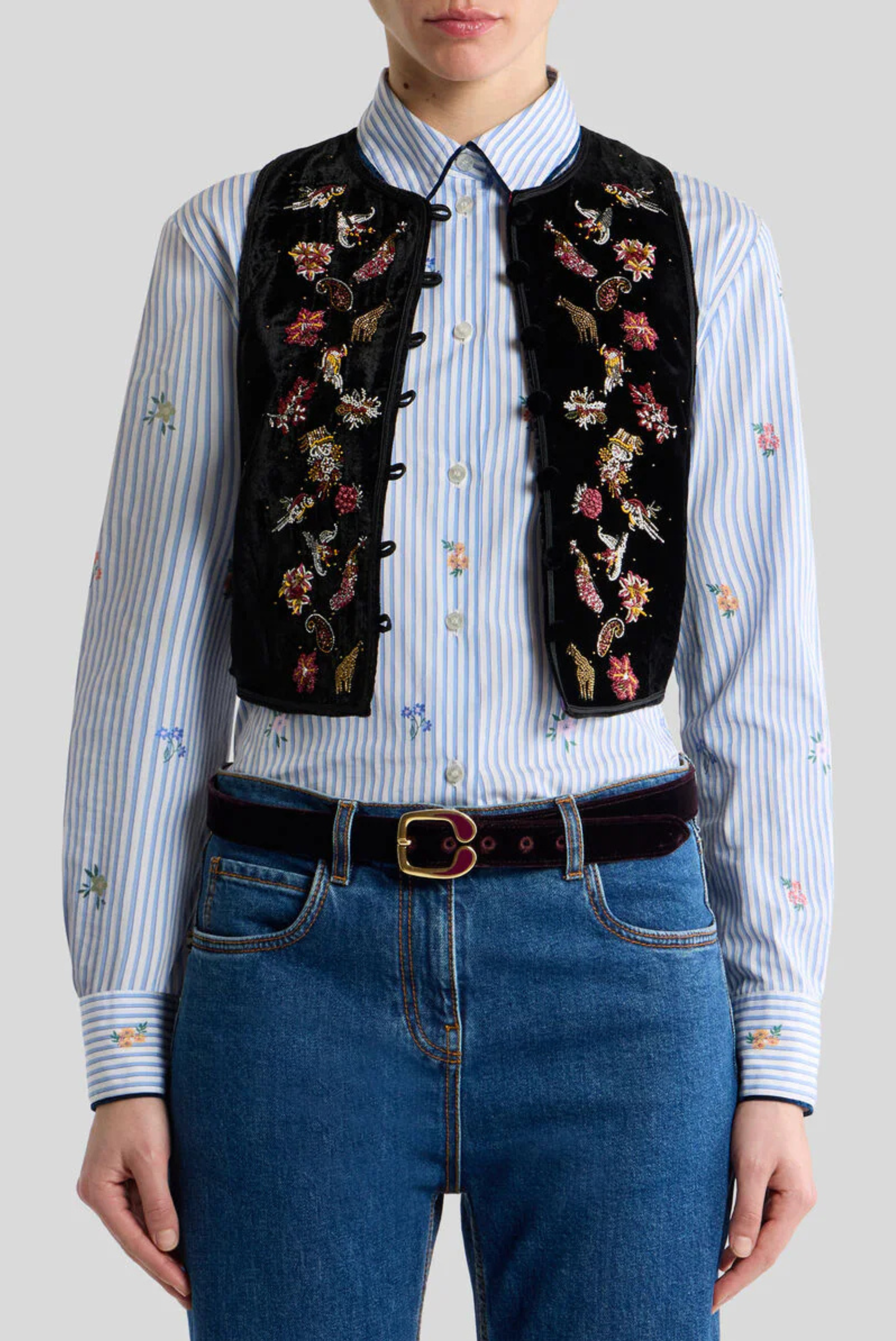 ETRO Cropped Velvet Waistcoat with Embroidery and Bead