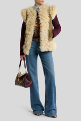 ETRO Shearling Waistcoat with Peacock Embroidery