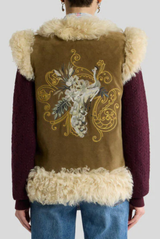 ETRO Shearling Waistcoat with Peacock Embroidery