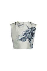 Erdem Bodice Top Botanical Engraving Dove Grey