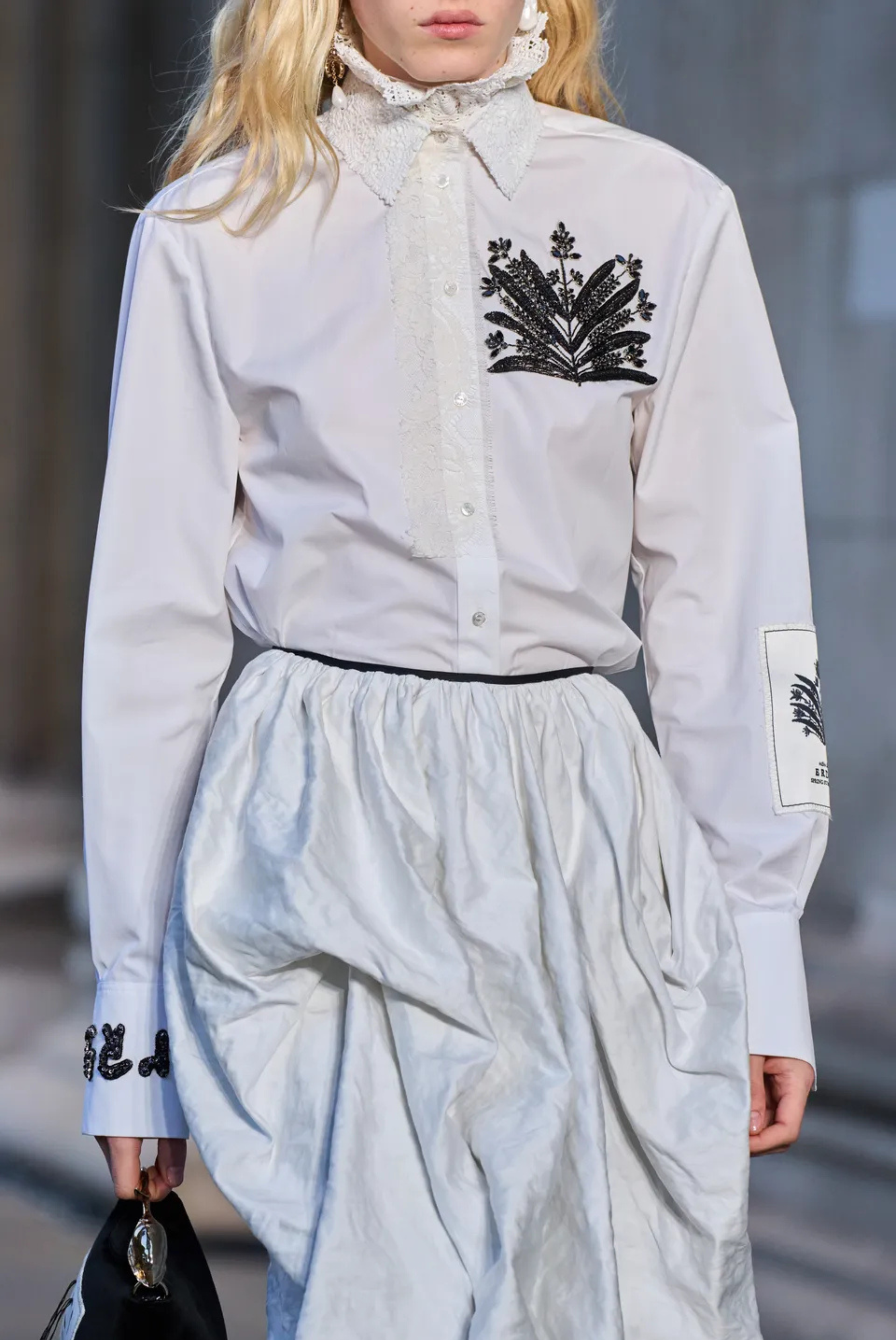 Erdem Embellished Cotton Poplin Long Sleeve Shirt White