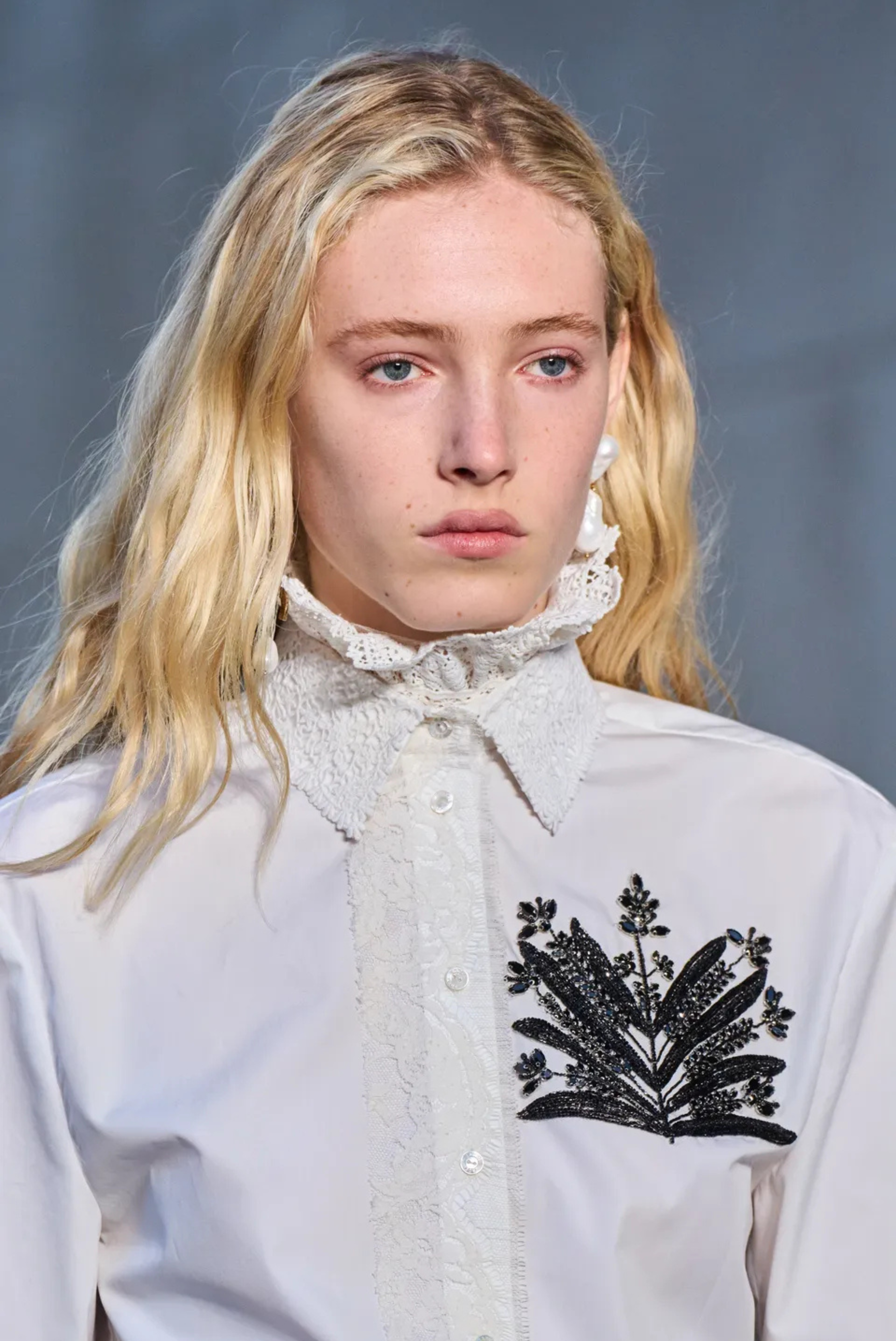 Erdem Embellished Cotton Poplin Long Sleeve Shirt White