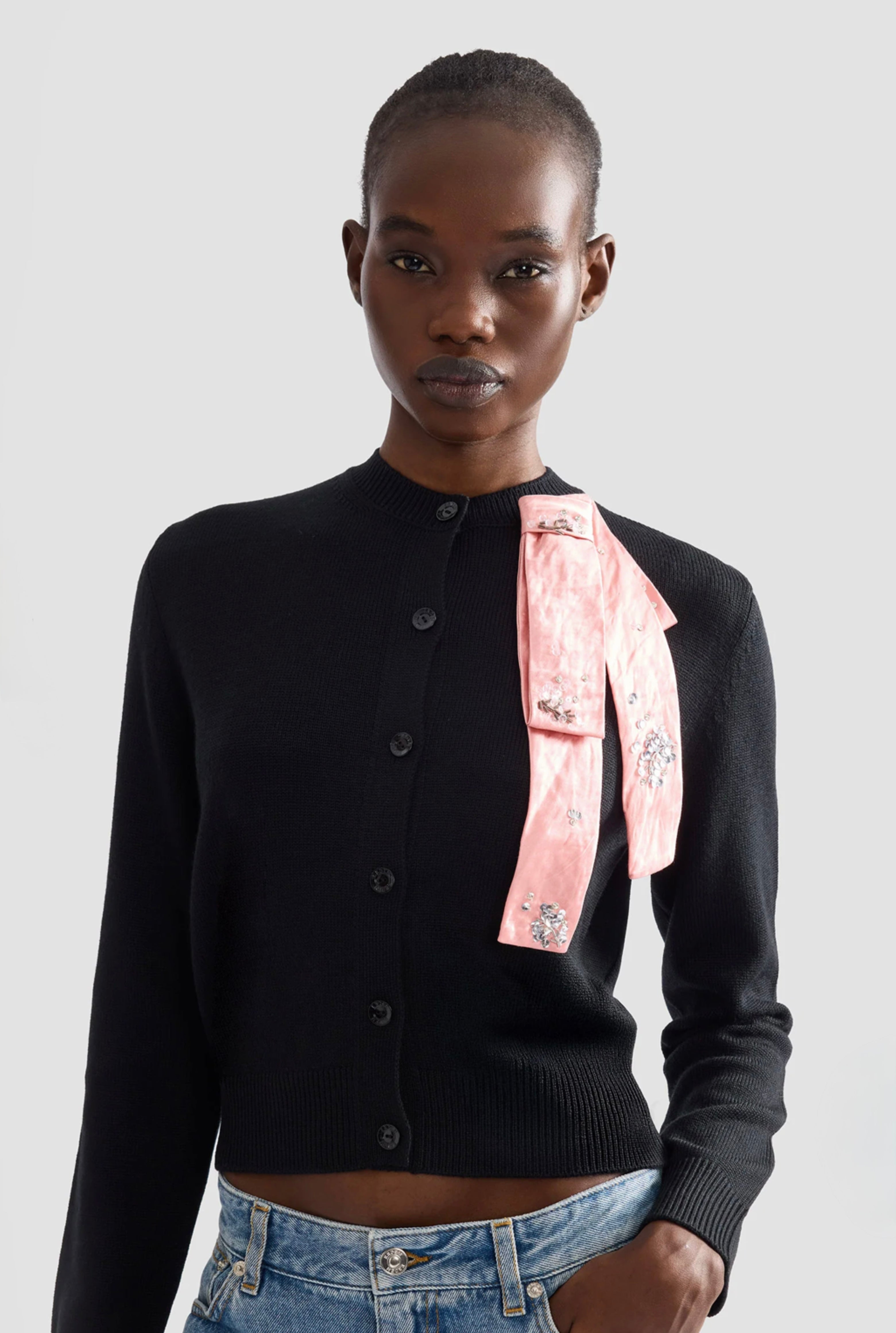 Erdem Embellished Merino Wool Cardigan Black