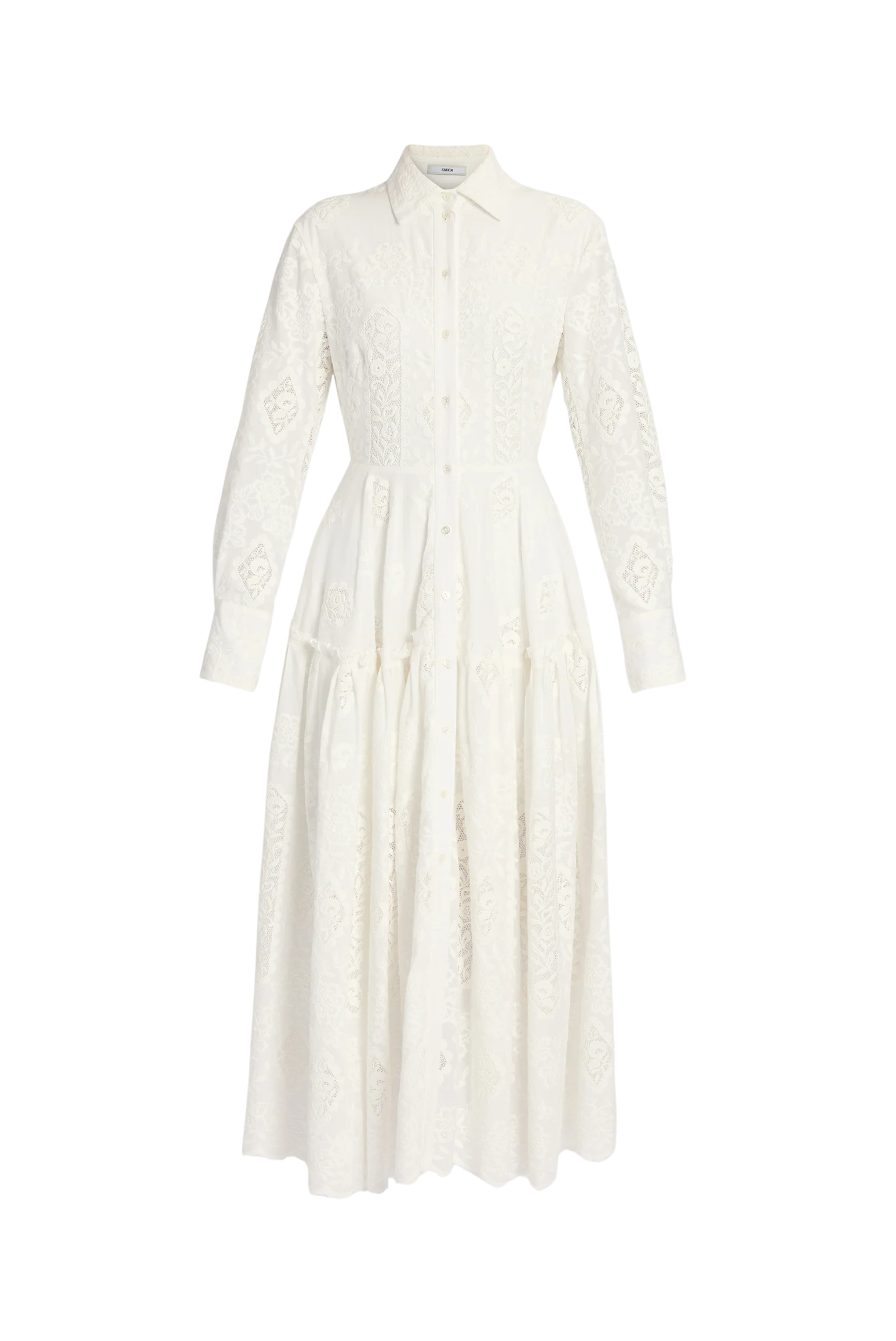 Erdem Embroidered Cotton Long Sleeve Shirt Dress White 