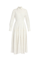 Erdem Embroidered Cotton Long Sleeve Shirt Dress White 
