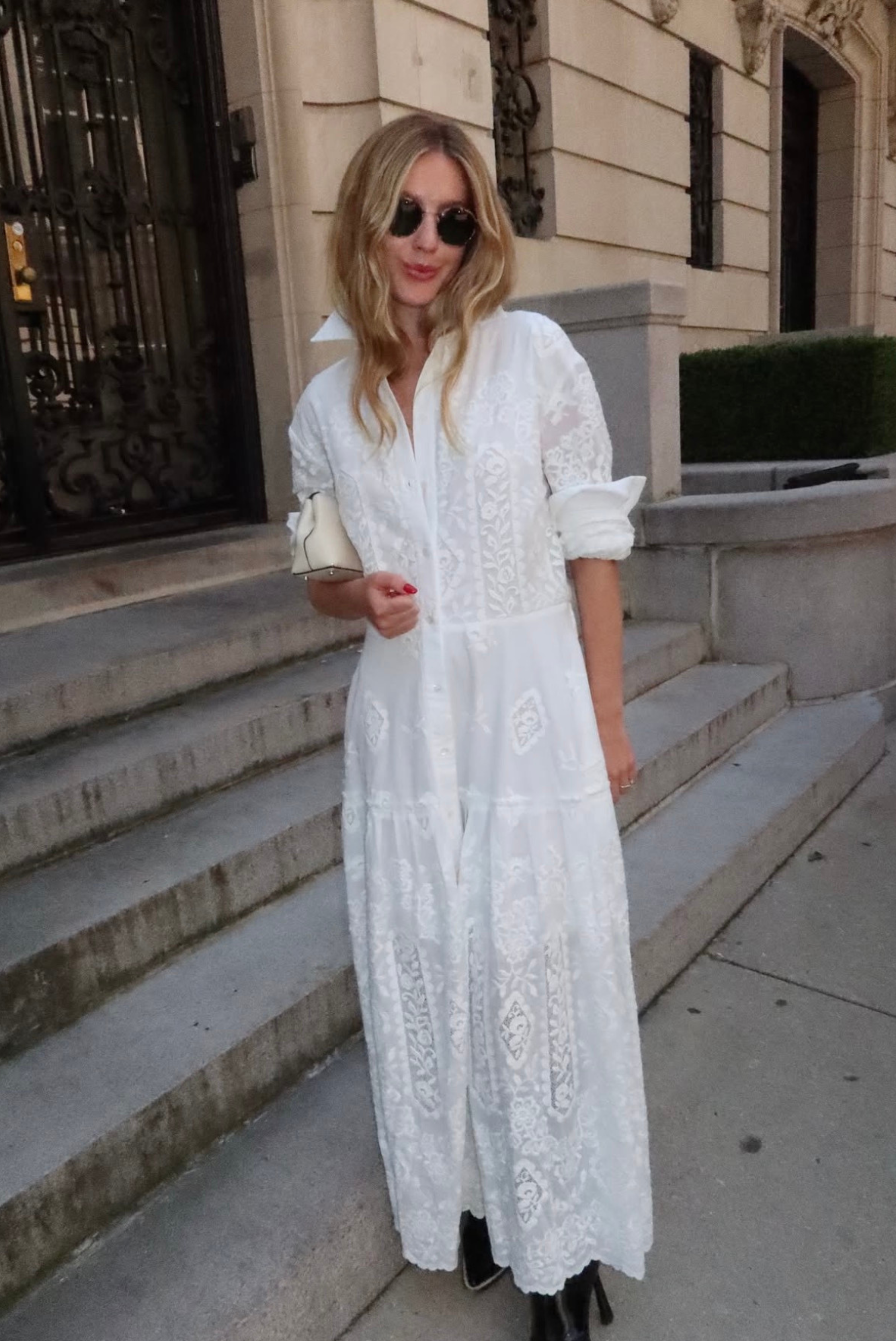 Erdem Embroidered Cotton Long Sleeve Shirt Dress White 