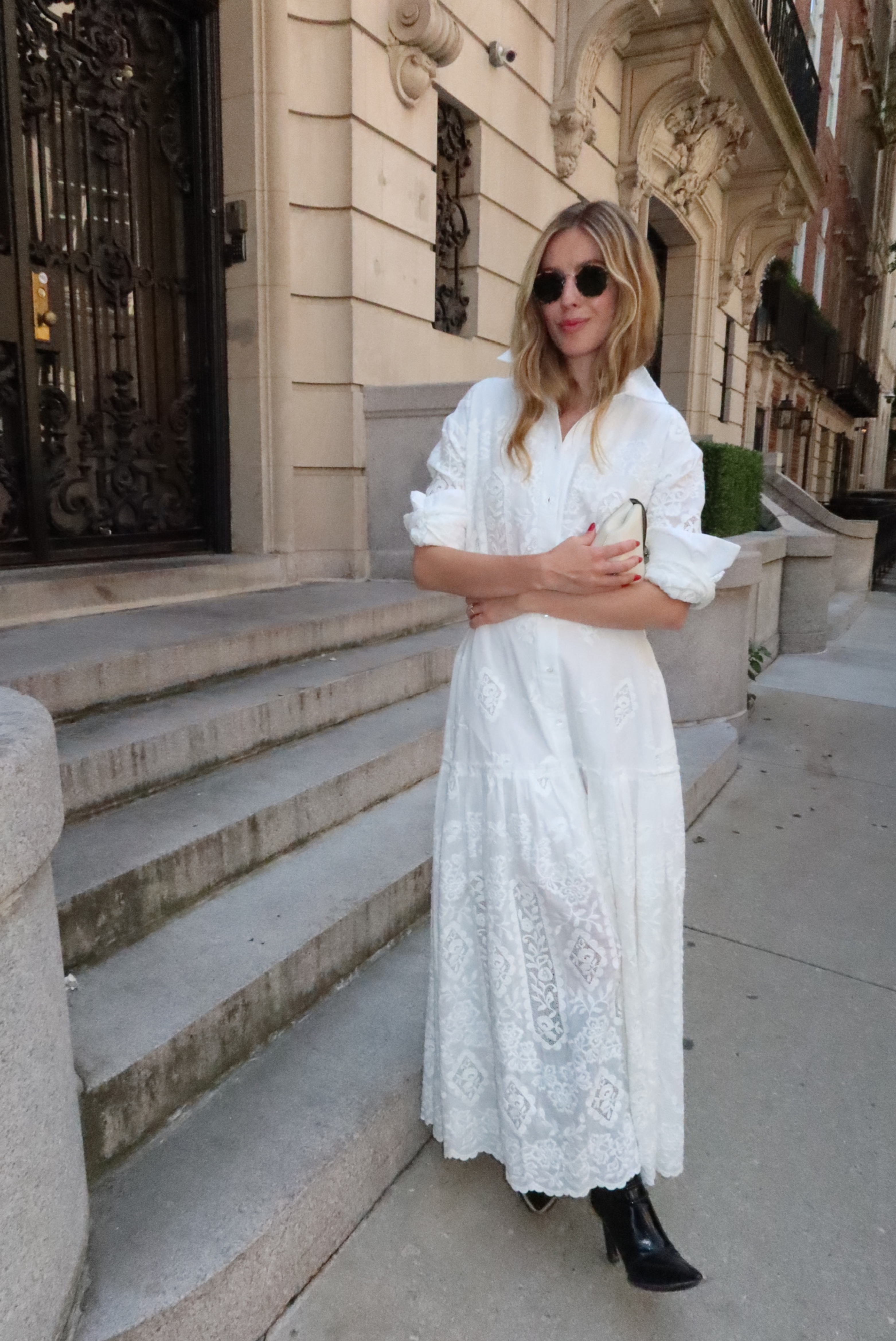 Erdem Embroidered Cotton Long Sleeve Shirt Dress White 