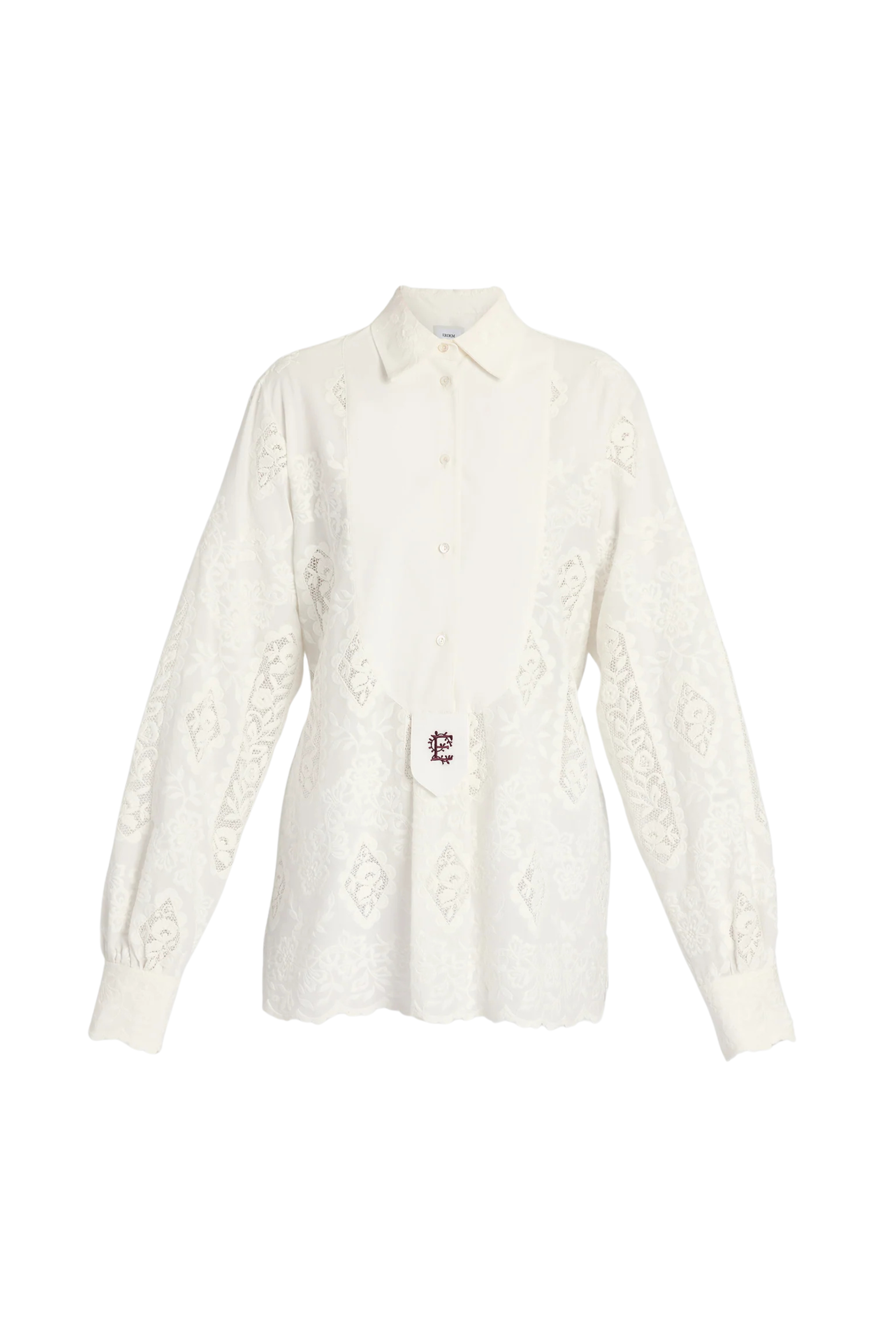 Erdem Embroidered Cotton Long Sleeve Shirt White