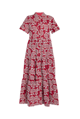 Erdem Embroidered Cotton Tiered Midi Shirt Dress Cherry