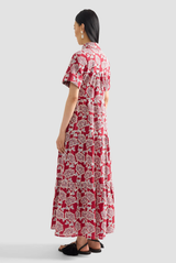 Erdem Embroidered Cotton Tiered Midi Shirt Dress Cherry