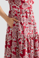 Erdem Embroidered Cotton Tiered Midi Shirt Dress Cherry