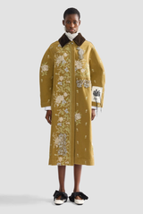Erdem Embroidered Denim Overcoat Cumin