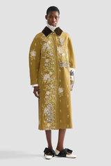 Erdem Embroidered Denim Overcoat Cumin