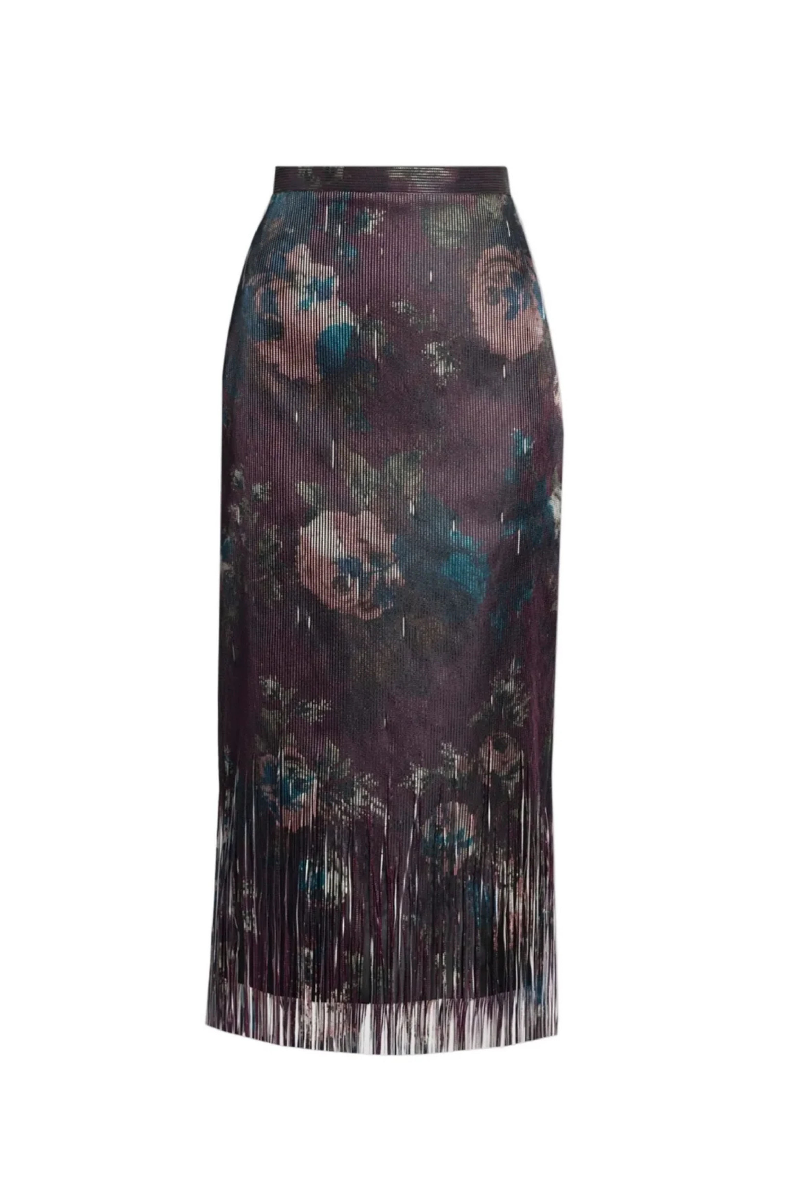 Erdem Fringe Jacquard Pencil Midi Skirt Fonteyn Rose Burgundy