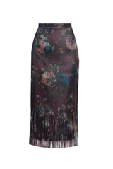 Erdem Fringe Jacquard Pencil Midi Skirt Fonteyn Rose Burgundy